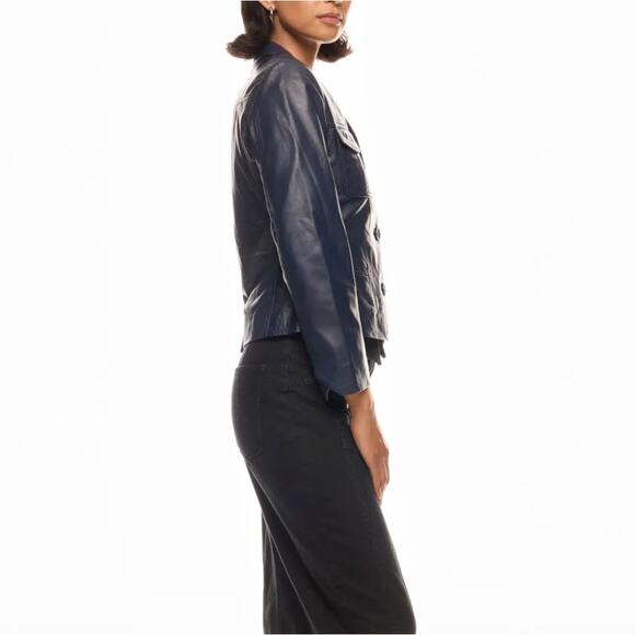 Zadig & Voltaire Blue Real Leather Jacket MEDIUM Cropped Lambskin Designer $800 - Picture 2 of 14